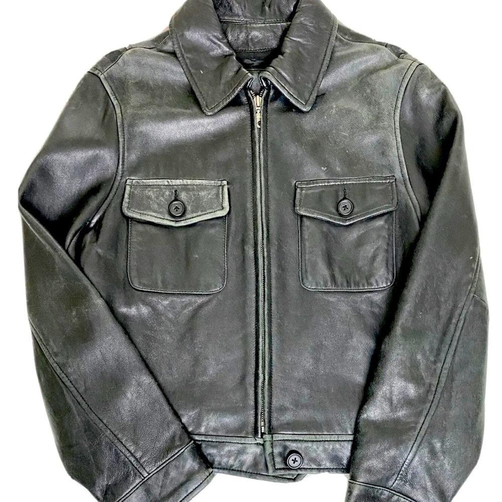 Vintage Black Leather Biker Jacket Distressed Lightweight Men’s XS Women’s Small